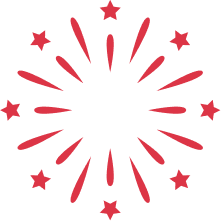 Red fireworks burst with star-shaped sparks on a black background.